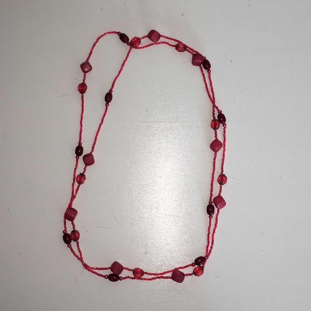 Vintage Coral  Crystal  small beads 32" Necklace